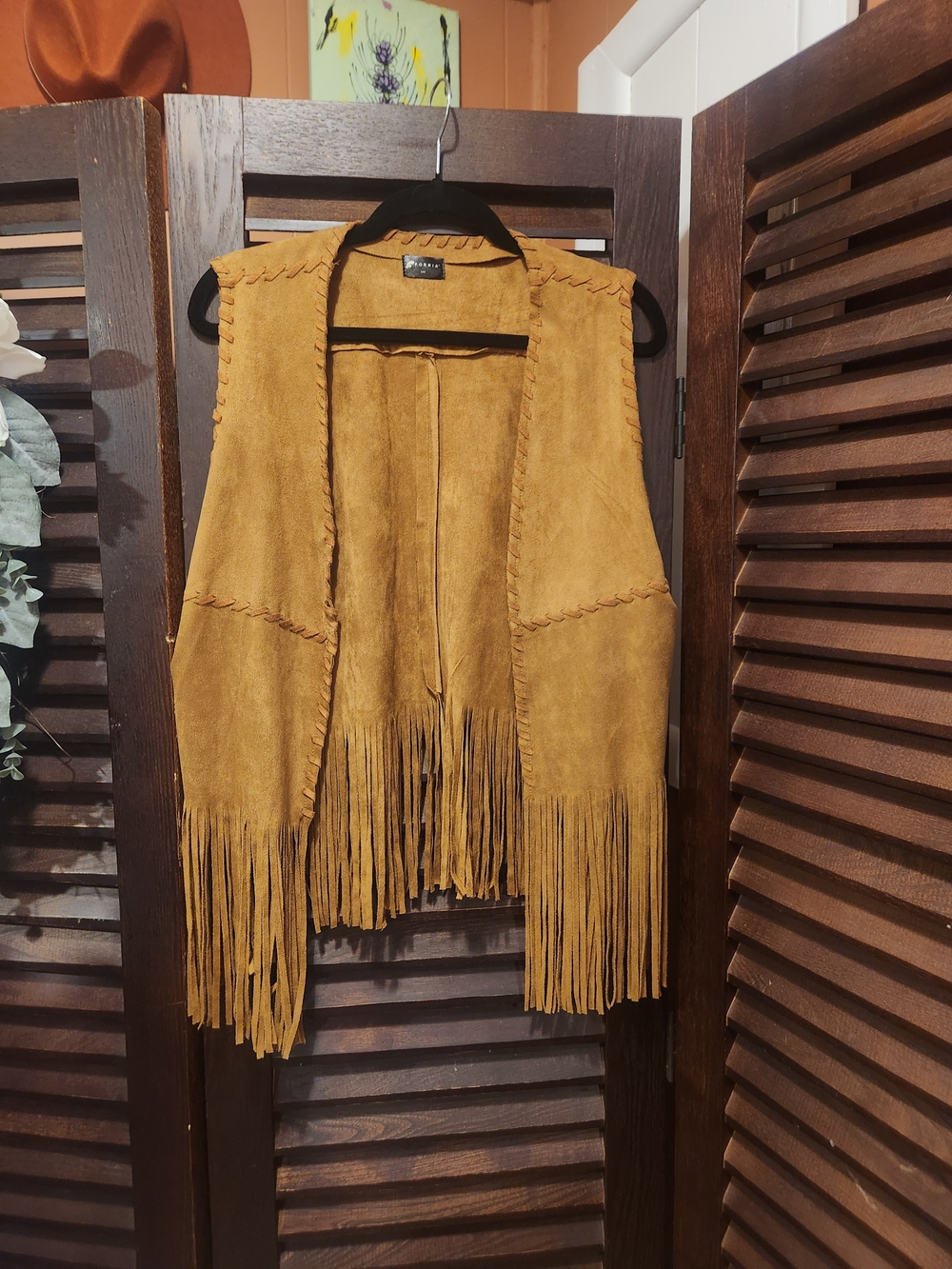 Fringed Suede Vest - Tan